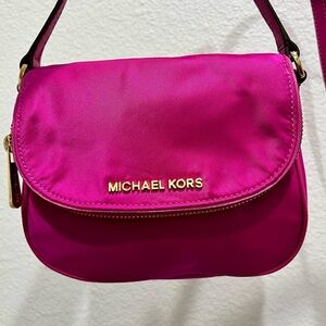 Michael Kors Bedford Nylon Bright Fushia Small Lightweight Flap Crossbody bag